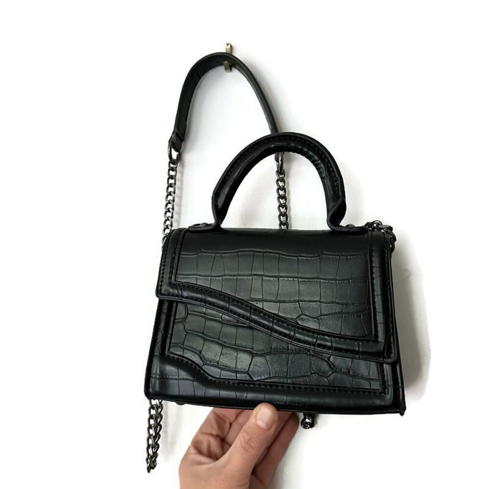 Zara Black Croc-Embossed Crossbody Bag